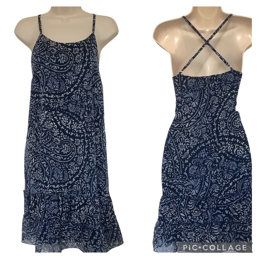 NWT Abercrombie & Fitch Navy Print Lined Dress Criss Cross Back Size Large